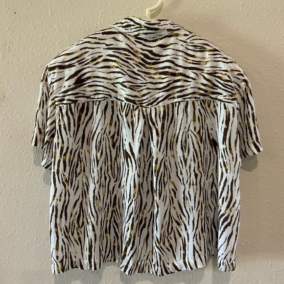 Jane+Delancey Zebra Print Top Brown Button Up Short Sleeve Blouse Women’s Size M - Picture 2 of 11